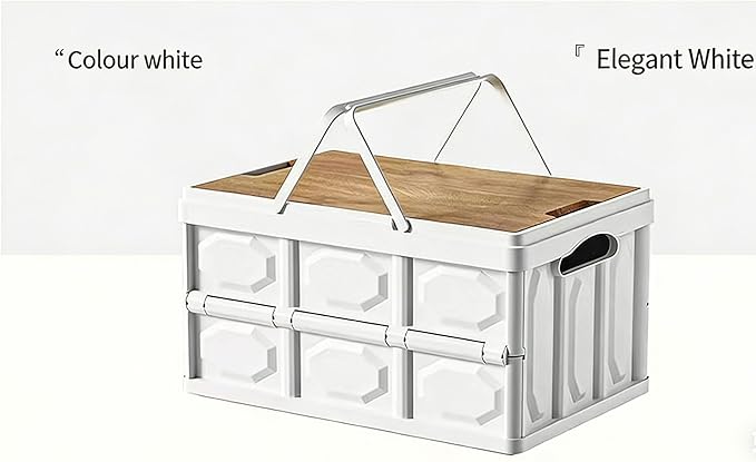 Outdoor camping storage box with lid, trunk car multi-functional large-capacity storage box, handheld stall arrangement box, foldable, white, indoor storage box