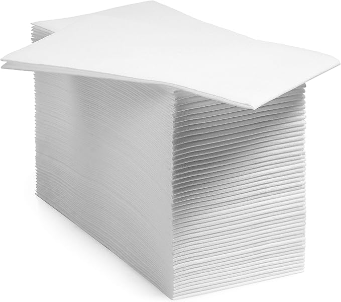 200 BloominGoods Disposable Bathroom Napkins | Single-Use Linen-Feel Guest Towels | Cloth-Like Hand Tissue Paper, White, 12" x 17", 