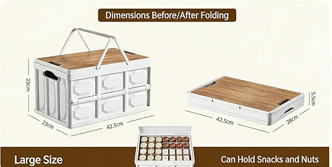 Outdoor camping storage box with lid, trunk car multi-functional large-capacity storage box, handheld stall arrangement box, foldable, white, indoor storage box