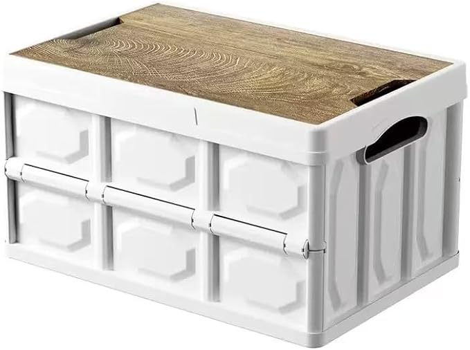 Outdoor camping storage box with lid, trunk car multi-functional large-capacity storage box, handheld stall arrangement box, foldable, white, indoor storage box