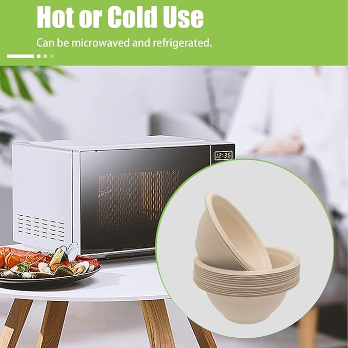 100 Pack 8oz Compostable Paper Bowls,Heavy-Duty Disposable Natural Bagasse Bowls,Biodegradable Soup Bowls