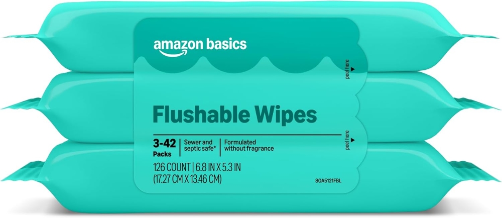 Amazon Basics Adult Wet Wipes Flushable Fragrance Free,