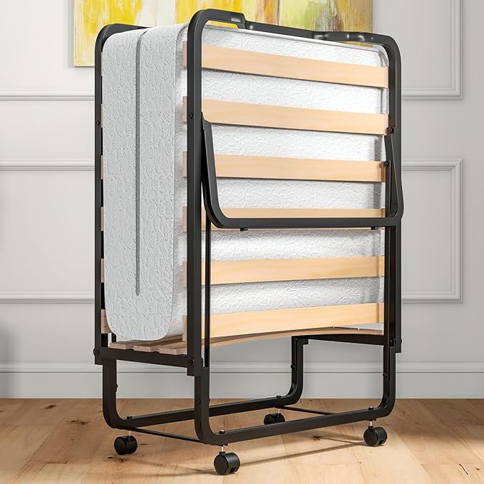 Giantex Folding Bed with Mattress for Adults, Cot Size Rollaway Bed for Guest, Portable Foldable Bed w