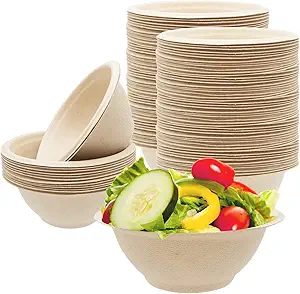 100 Pack 8oz Compostable Paper Bowls,Heavy-Duty Disposable Natural Bagasse Bowls,Biodegradable Soup Bowls