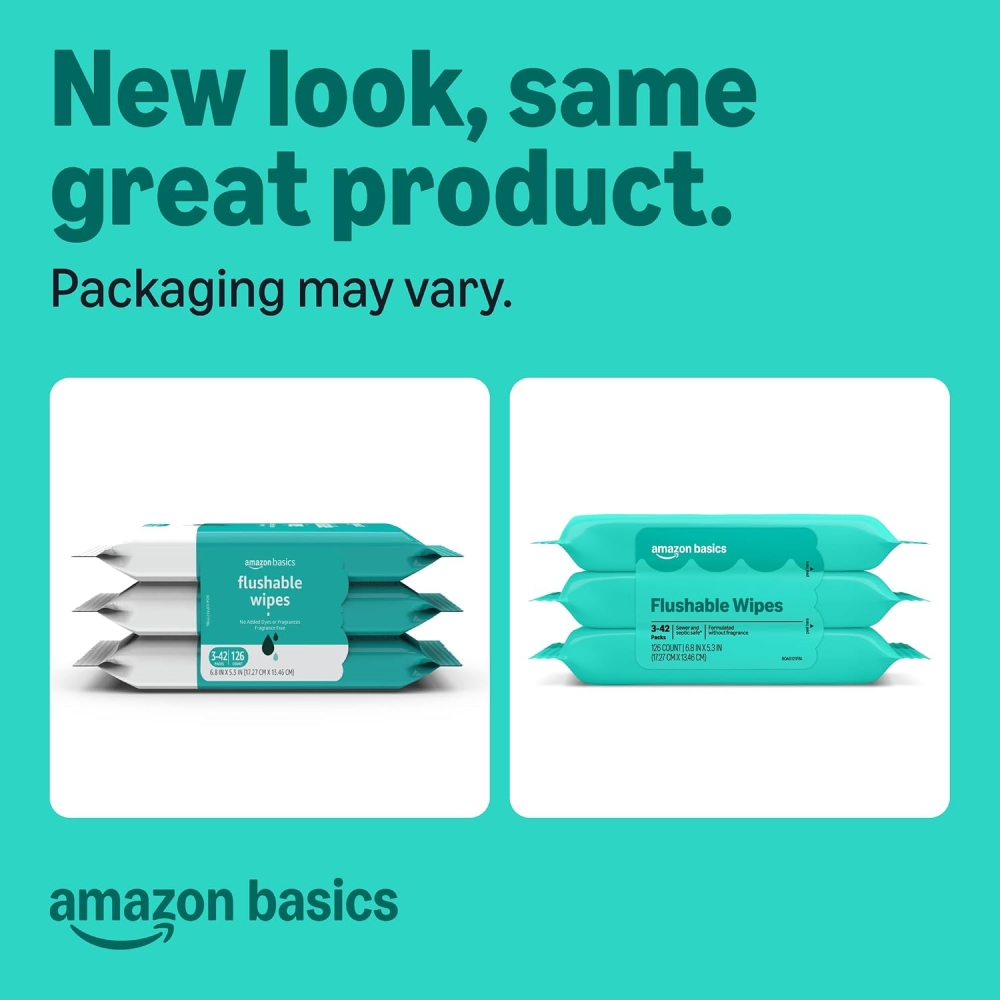 Amazon Basics Adult Wet Wipes Flushable Fragrance Free,