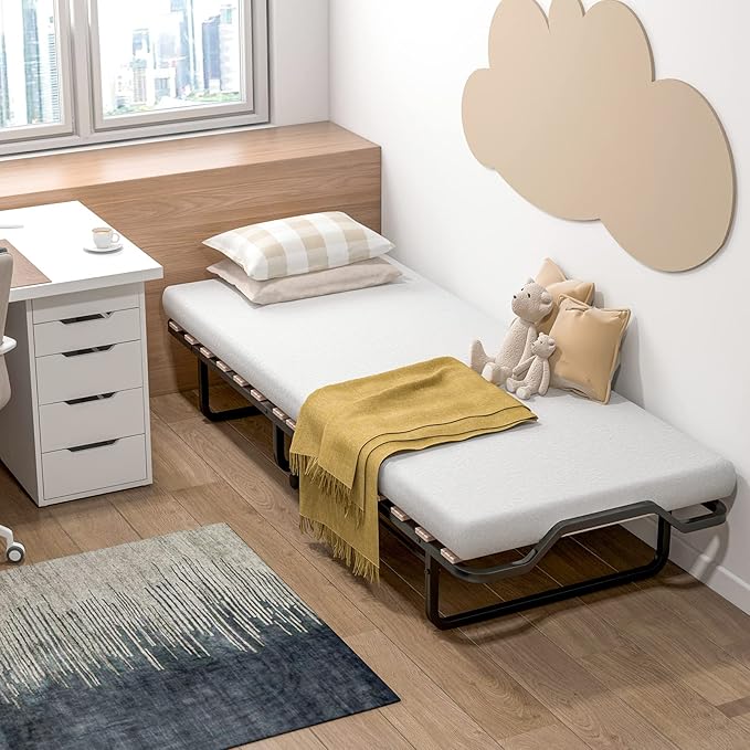 Giantex Folding Bed with Mattress for Adults, Cot Size Rollaway Bed for Guest, Portable Foldable Bed w