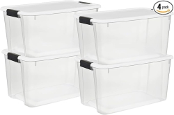 Sterilite 4 Pack Ultra Latching Box, Storage Bins with Lids, Clear Plastic, 70 Quart - Heavy-Duty Organizing Containers for Closet, Bathroom, and Office